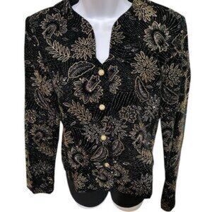 Norton McNaughton Black Vintage Blazer with Gold Floral Design